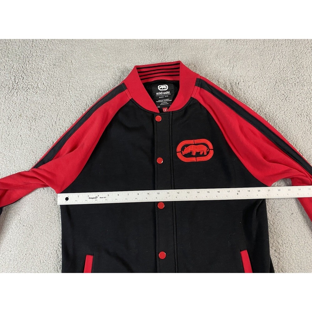ECKO Jacket Mens Medium Black Red Varsity Snap Button Rhino Urban Streetwear - Picture 4 of 11